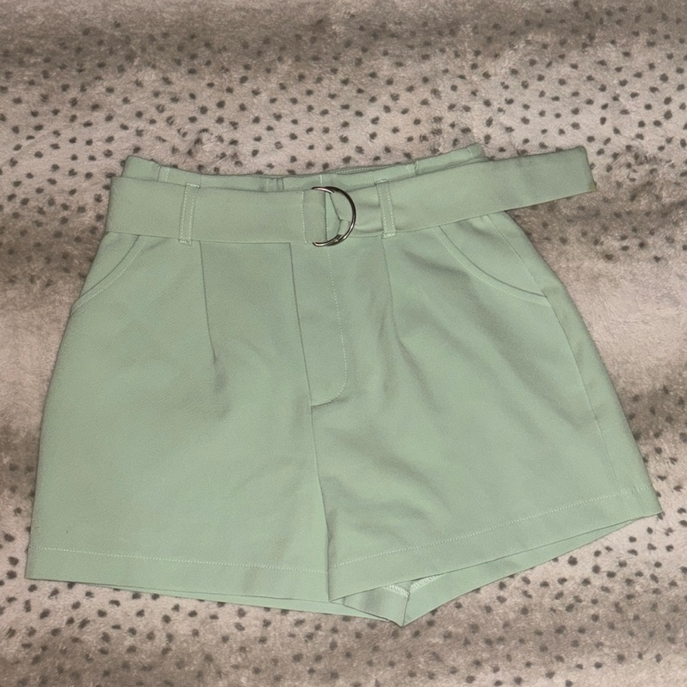 Belted Pleated High Waisted Shorts